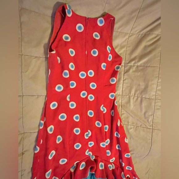 Red and Blue Flamenco Dress Handmade in Spain - zipper back, v-neck, sleeveless - Picture 13 of 16